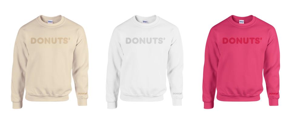 Dunkin' announced it is going back to its roots and rebranding to just "Donuts'" on Monday, April 1 and to celebrate the rebrand, the company is selling "Donuts'" merch, including sweatshirts that read "DONUTS."