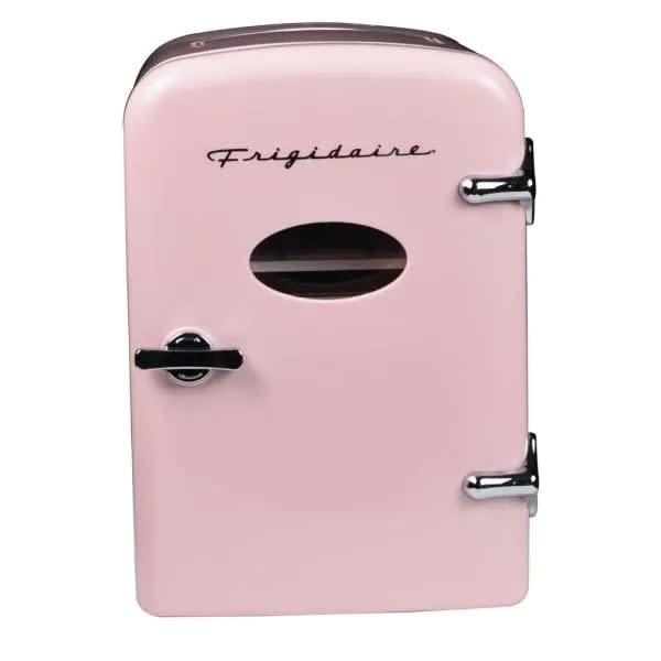 <p>The <span>Pink Frigidaire 6-Can Mini Fridge</span> ($25, originally $40) epitomizes the retro aesthetic.</p>