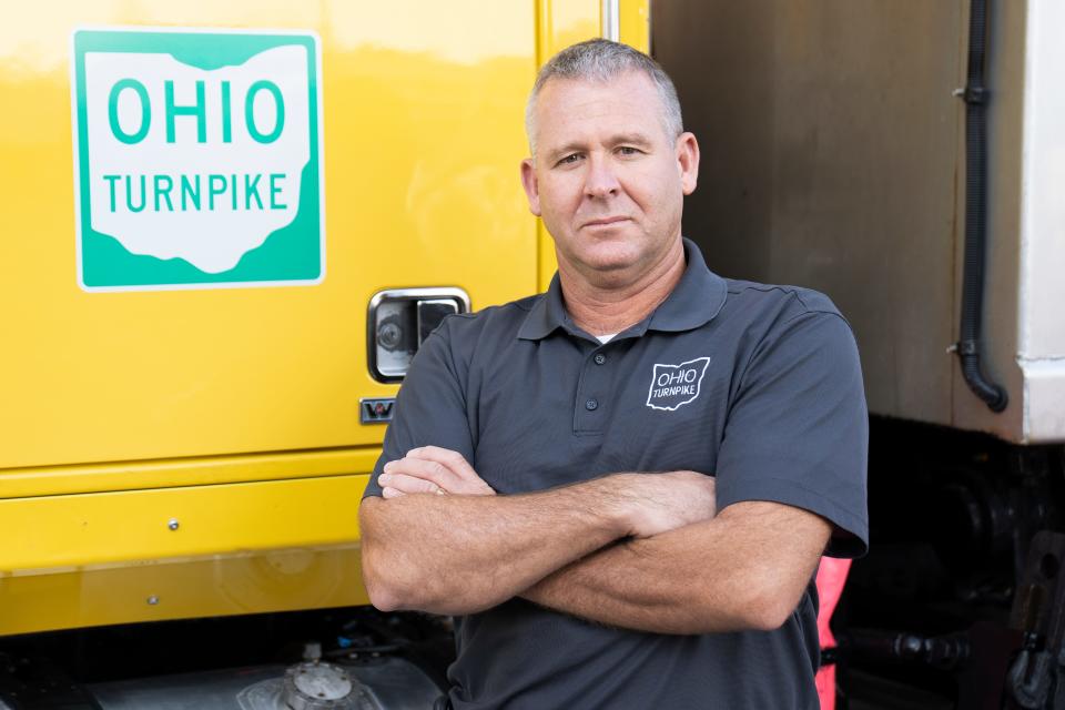 Jeff Landel, superintendent of the Ohio Turnpike’s Western Division, which includes the maintenance facilities in Pioneer, Swanton, Elmore, and Castalia, oversees snowplow truck inspections.