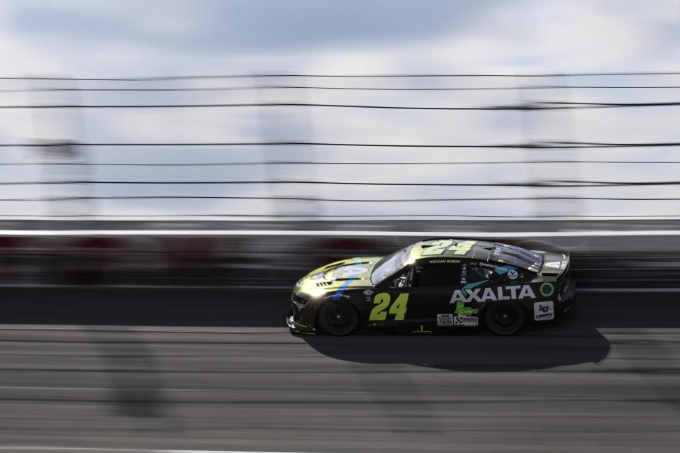 William Byron (24) competes during a NASCAR Cup Series auto race at Darlington Raceway, Sunday, May 14, 2023, in Darlington, S.C. (AP Photo/Matt Kelley)