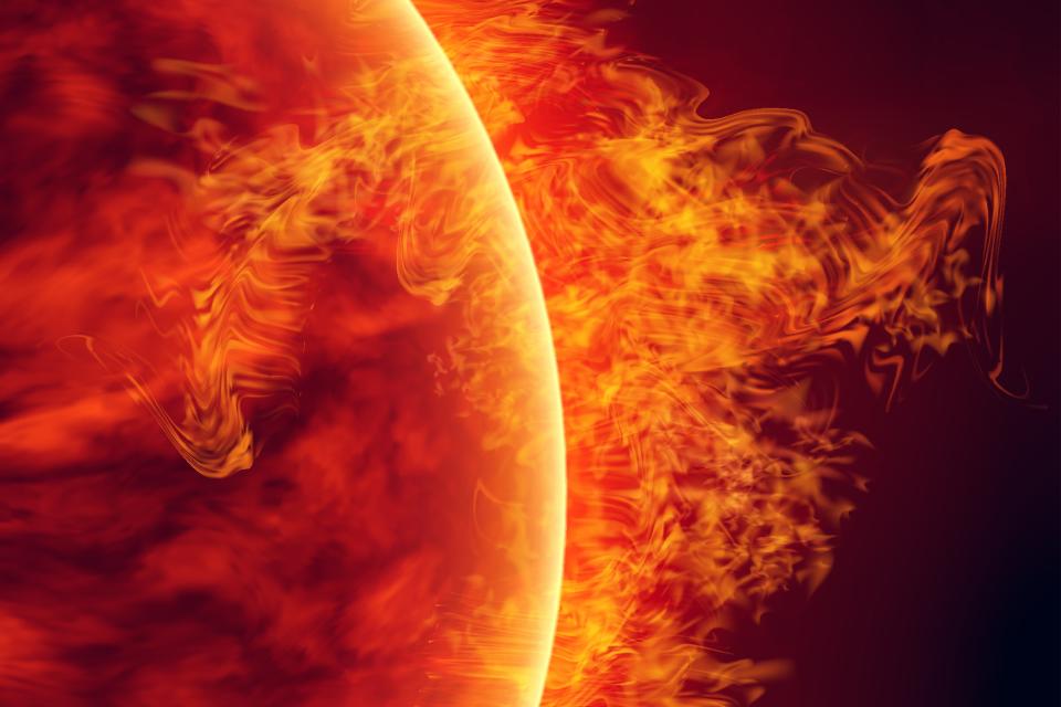 Science background - solar activity in space. Solar surface with solar flares, Burning of the sun. Global warming. Vector. Eps10