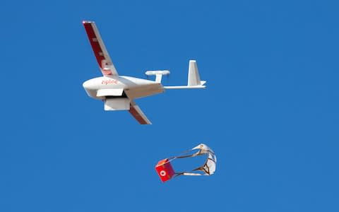 The drone has the ability to deliver life-saving blood and medicine to healthcare facilities within an 80km radius. - Credit: Zipline