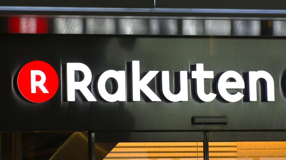 SHIBUYA, TOKYO, JAPAN - CIRCA AUGUST 2018 : Logo of RAKUTEN company.