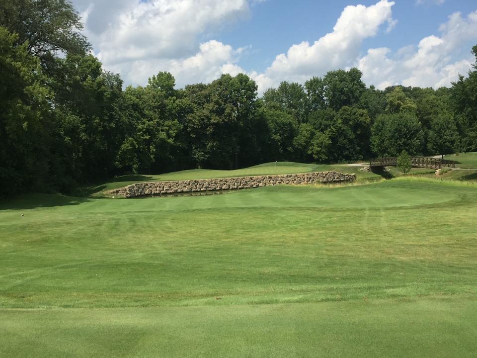 The scenic par-3 17th hole at The Fortress golf course in Frankenmuth, July 28, 2019.