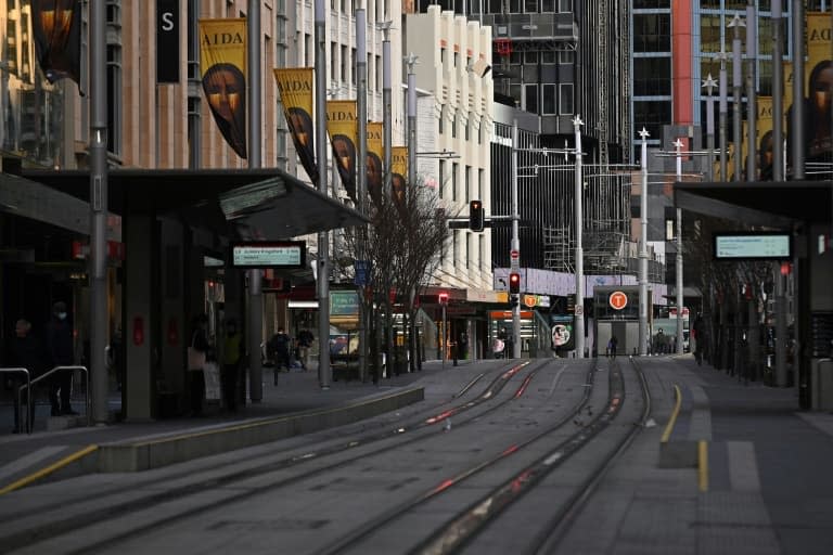 La promenade George Street, d'habitude tès fréquentée à Sydney, soumise depuis des semaines à un confinement, est quasi déserte le 17 juillet 2021 (photo d'illustration) - Steven Saphore © 2019 AFP