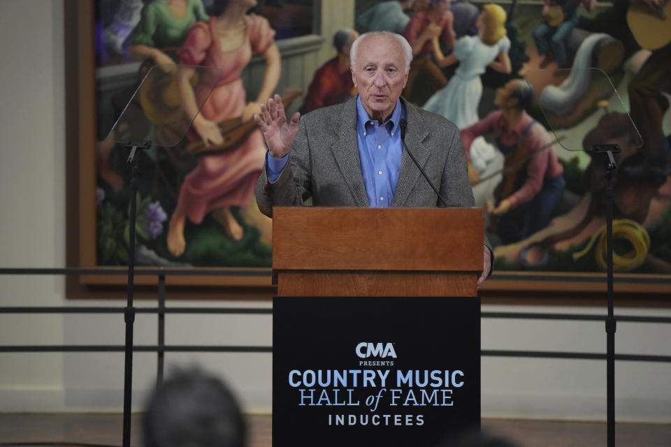 Bob McDill speaks at a news conference for the Country Music Hall of Fame on Monday, April 3, 2023, in Nashville, Tenn. (Photo by Ed Rode/Invision/AP)