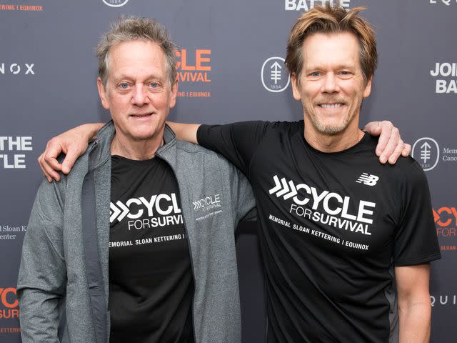 <p>Noam Galai/WireImage</p> Michael Bacon and Kevin Bacon in 2017.