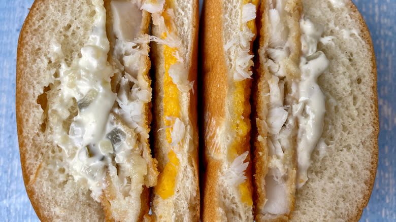 The inside of a McDonald's Filet-O-Fish sandwich