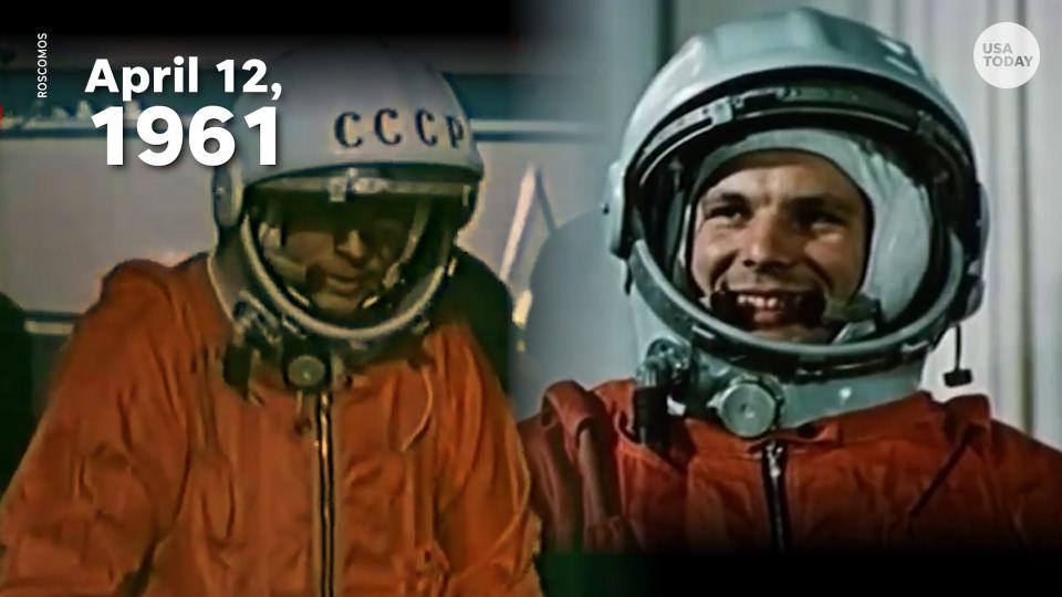 The Soviets shocked NASA by launching Yuri Gagarin as the first man into space.