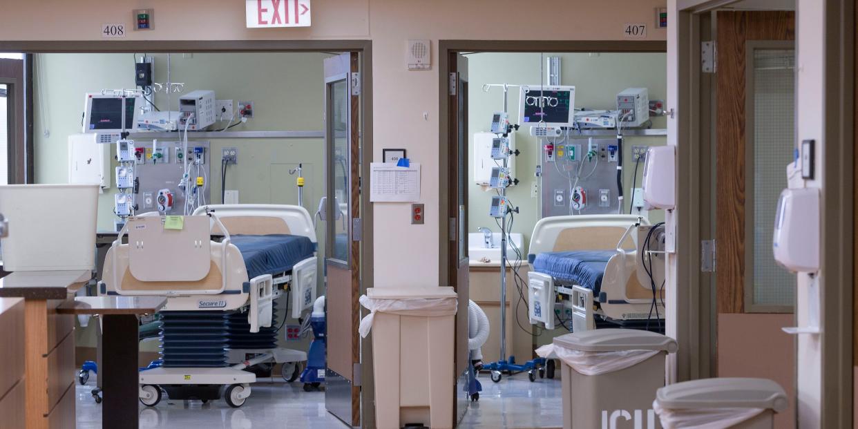 Empty rooms in a California hospital ICU.