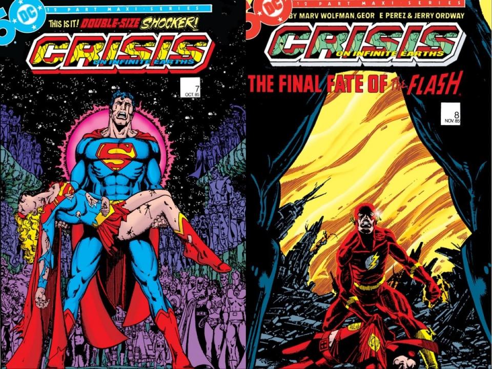 The deaths of Supergirl and the Flash, from Crisis on Infinite Earths issues 7 and 8 from 1985.