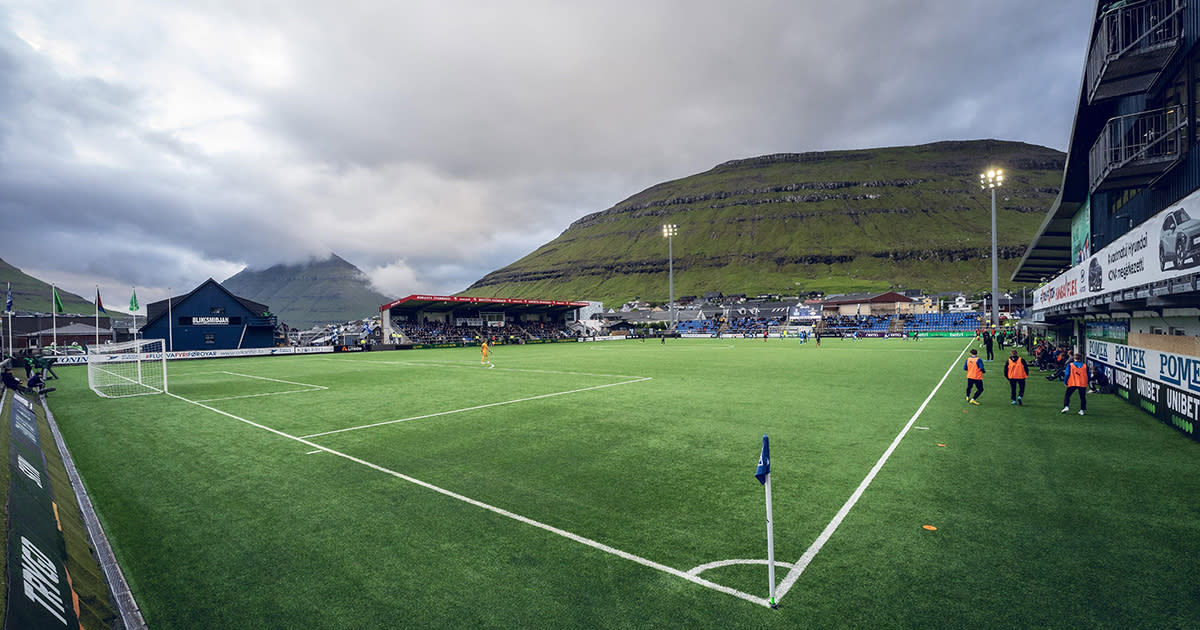   View over the stadium during the UEFA Champions League qualification match between Ki and Ferencvaros at Djupumyra Stadium in Klaksvik. 