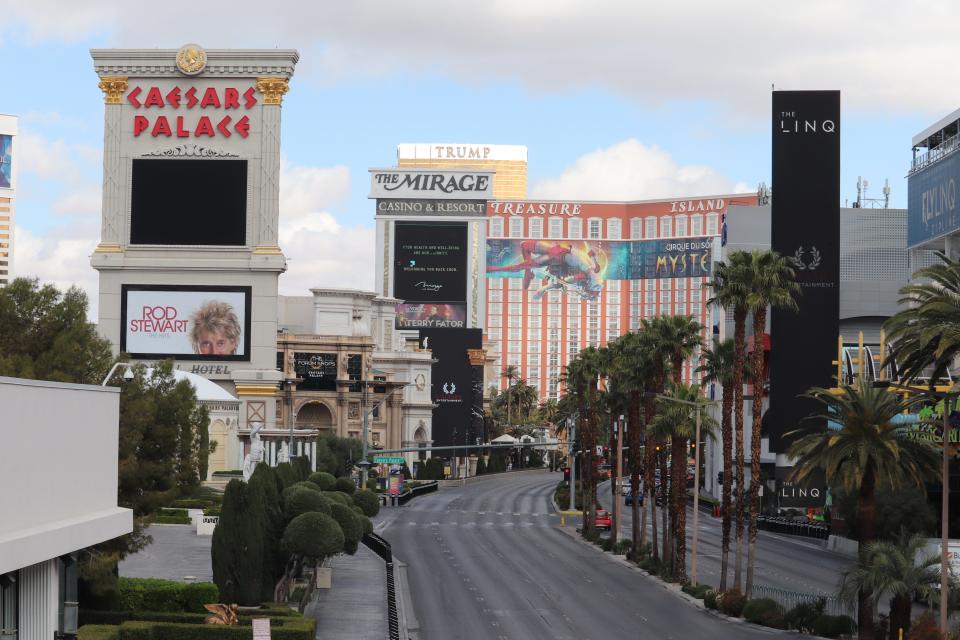 The Las Vegas Strip is empty on March 20, 2020.