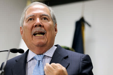 Colombian Defense Minister Guillermo Botero speaks during a news conference, in Bogota, Colombia May 20, 2019. REUTERS/Luisa Gonzalez