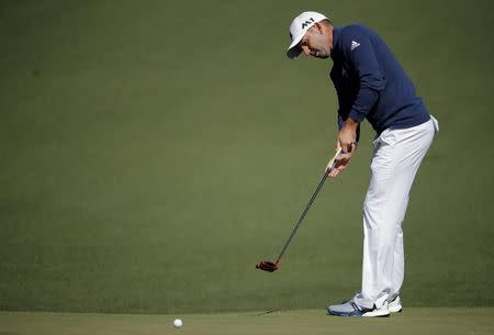 Sergio Garcia of Spain putts on the second hole in second round play during the 2017 Masters golf tournament at Augusta National Golf Club in Augusta, Georgia, U.S., April 7, 2017. REUTERS/Lucy Nicholson -