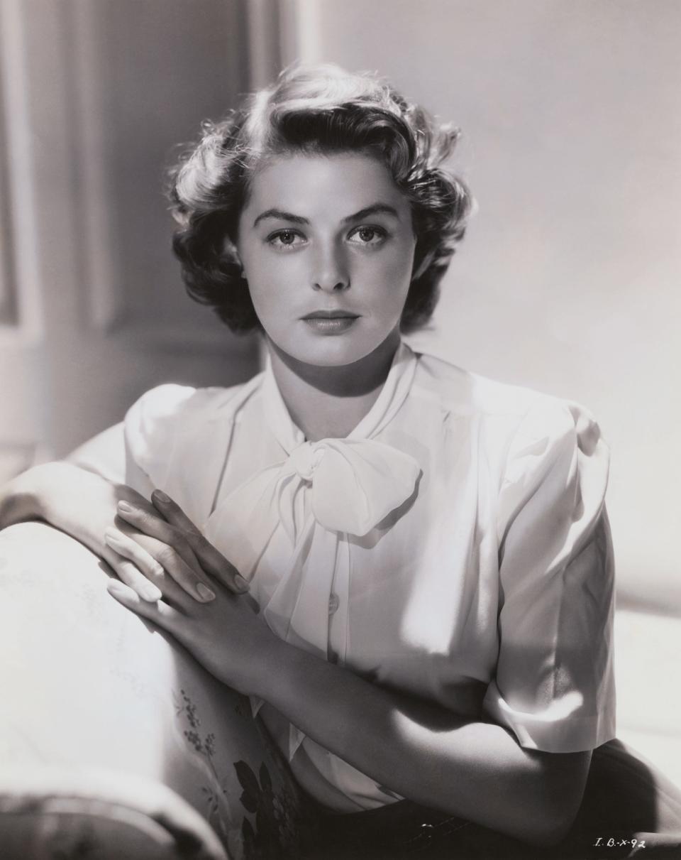 Swedish actress Ingrid Bergman poses in this closeup photograph.