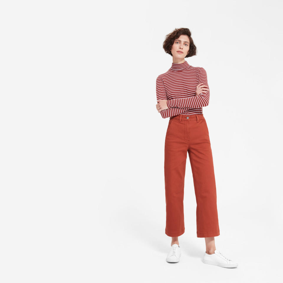 These high-rise pants have a cropped hem, making the <strong><a href="https://www.everlane.com/products/womens-hirise-wide-crop-pant-trueblack?collection=womens-bottoms" target="_blank" rel="noopener noreferrer">Wide Leg Crop Pant</a></strong> an ultra flattering fit that can be paired with flats or heels for a fashion-forward look.