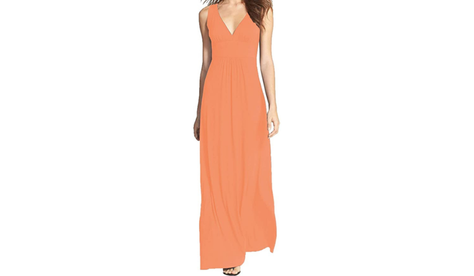 woman wearing a peach maxi