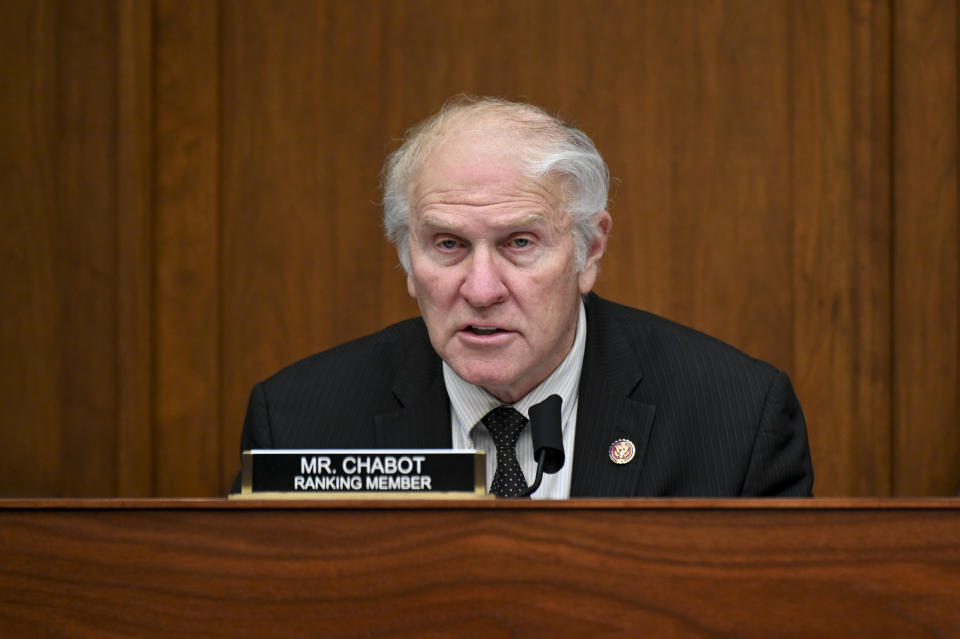 FILE - In this July 17, 2020, file photo Rep. Steve Chabot, R-Ohio, speaks during a House Small Business Committee hearing on oversight of the Small Business Administration and Department of Treasury pandemic programs on Capitol Hill in Washington. Veteran representatives facing tight reelections in include Democrat Collin Peterson of Minnesota and Chabot of Ohio. (Erin Scott/Pool via AP, File)