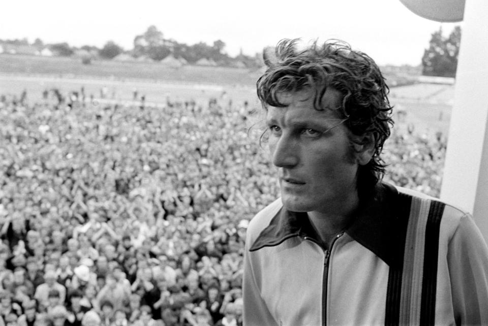 A tired looking Bob Willis in the pavillion at Headingley after he bowled England to a sensational victory over Australia in the third Cornhill Test match at Headingley, Leeds.   (Photo by PA Images via Getty Images)