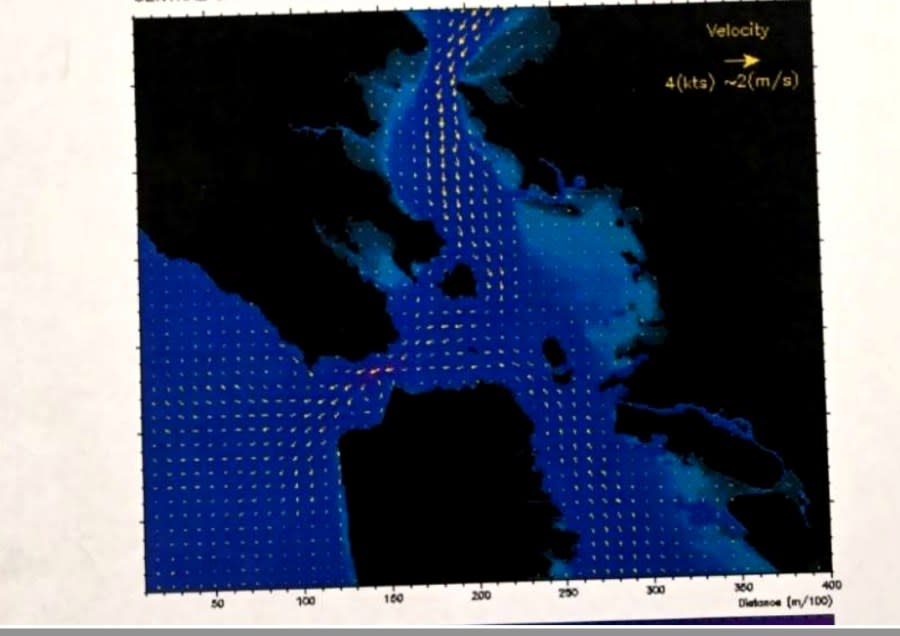 A trial exhibit shows a tide map researched on Peterson’s computer. (Image via San Mateo County Court)