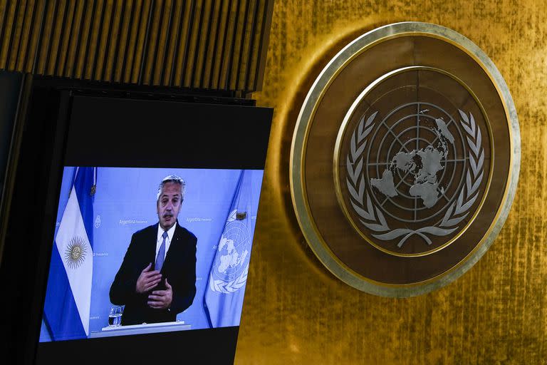 Alberto Fernández, durante su exposición ante la Asamblea General de la ONU el martes 21 de septiembre de 2021