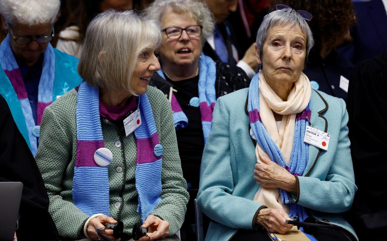 Members of the Swiss elderly women group who brought the case waiting for the ruling in Strasbourg