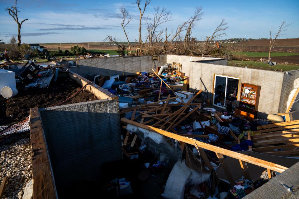 Damage seen from the morning after a powerful tornado swept through Minden Saturday, April 27, 2024.