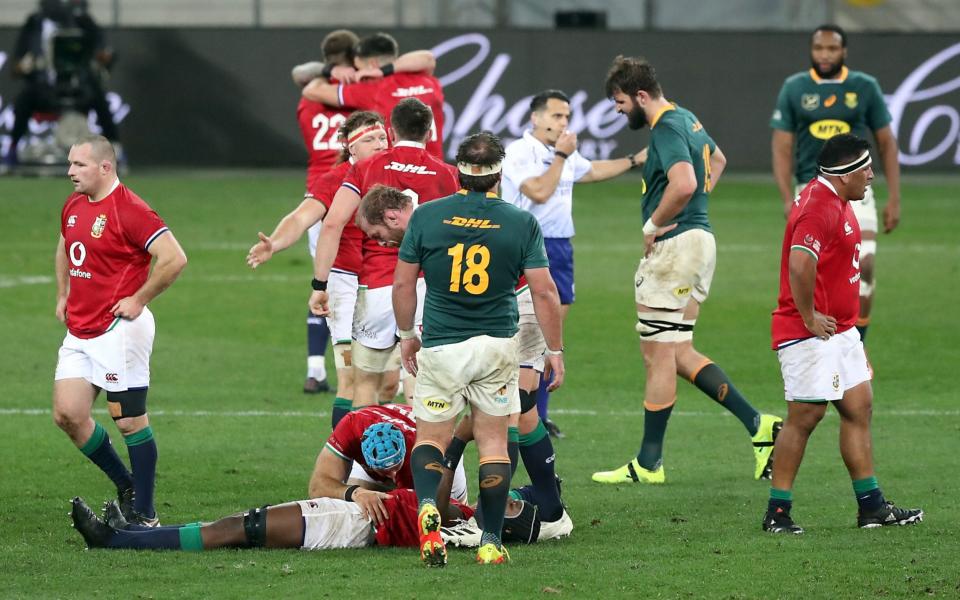 The scene at the final whistle after the Lions claimed victory - REUTERS