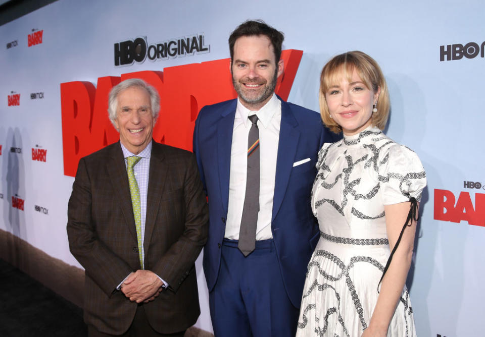 Henry Winkler, Bill Hader and Sarah Goldberg in HBO's third season premiere 