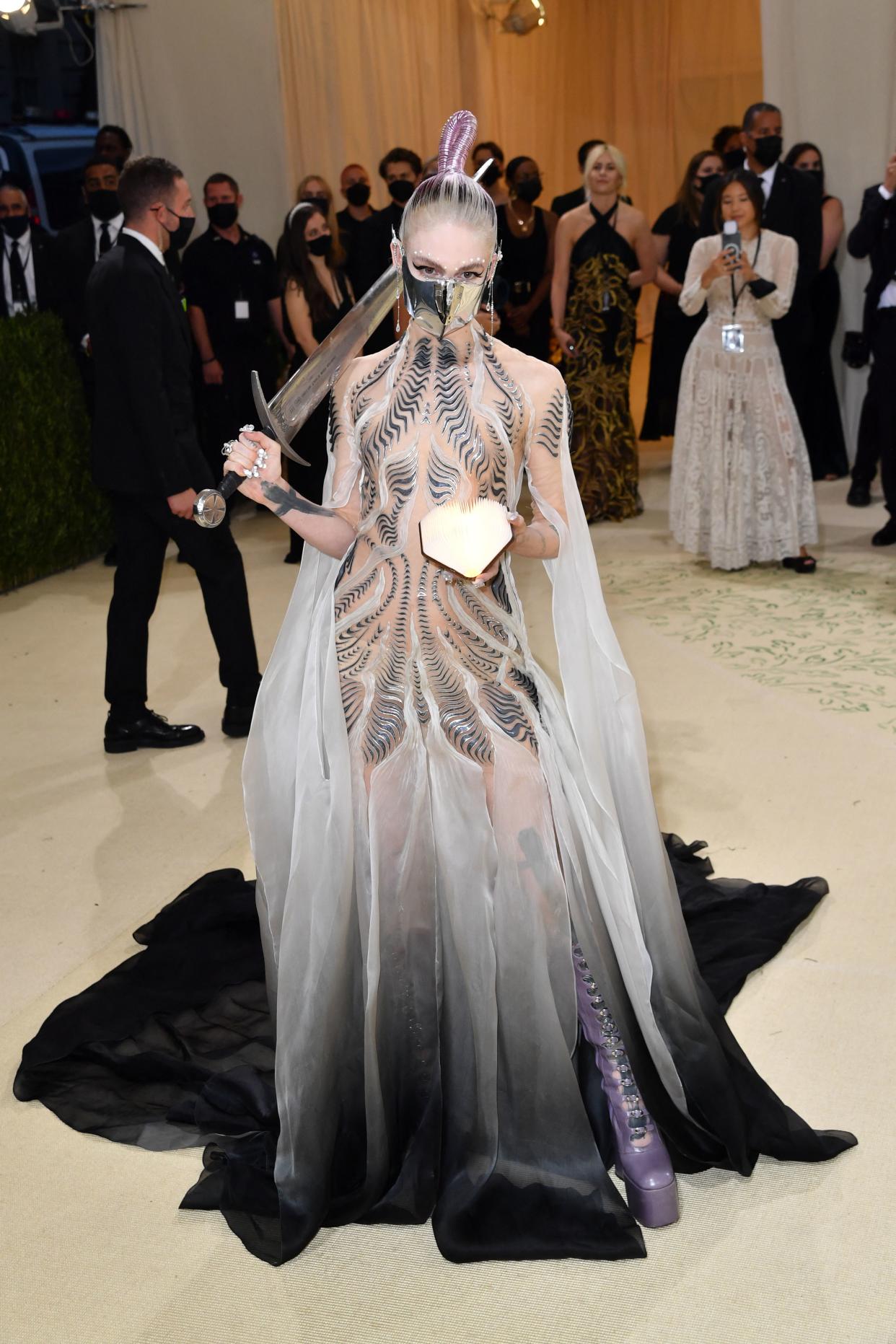 Grimes attends The 2021 Met Gala Celebrating In America: A Lexicon Of Fashion at Metropolitan Museum of Art on September 13, 2021 in New York City. (Getty Images)