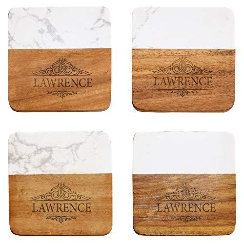 5) Personalized Marble Wood Coasters