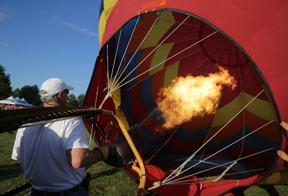 A hot air balloon gets ready to lift off during the Balloon Classic in 2022. This year's Balloon Classic will offer tethered rides for spectators.