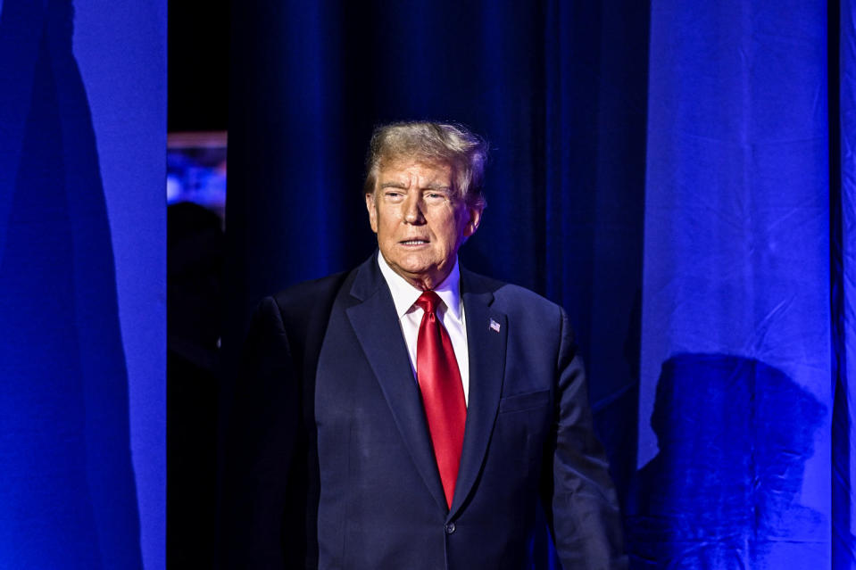 Former President Donald Trump makes a speech as he attends the 2024 Conservative Political Action Conference (CPAC) (Celal Günes / Anadolu via Getty Images file)