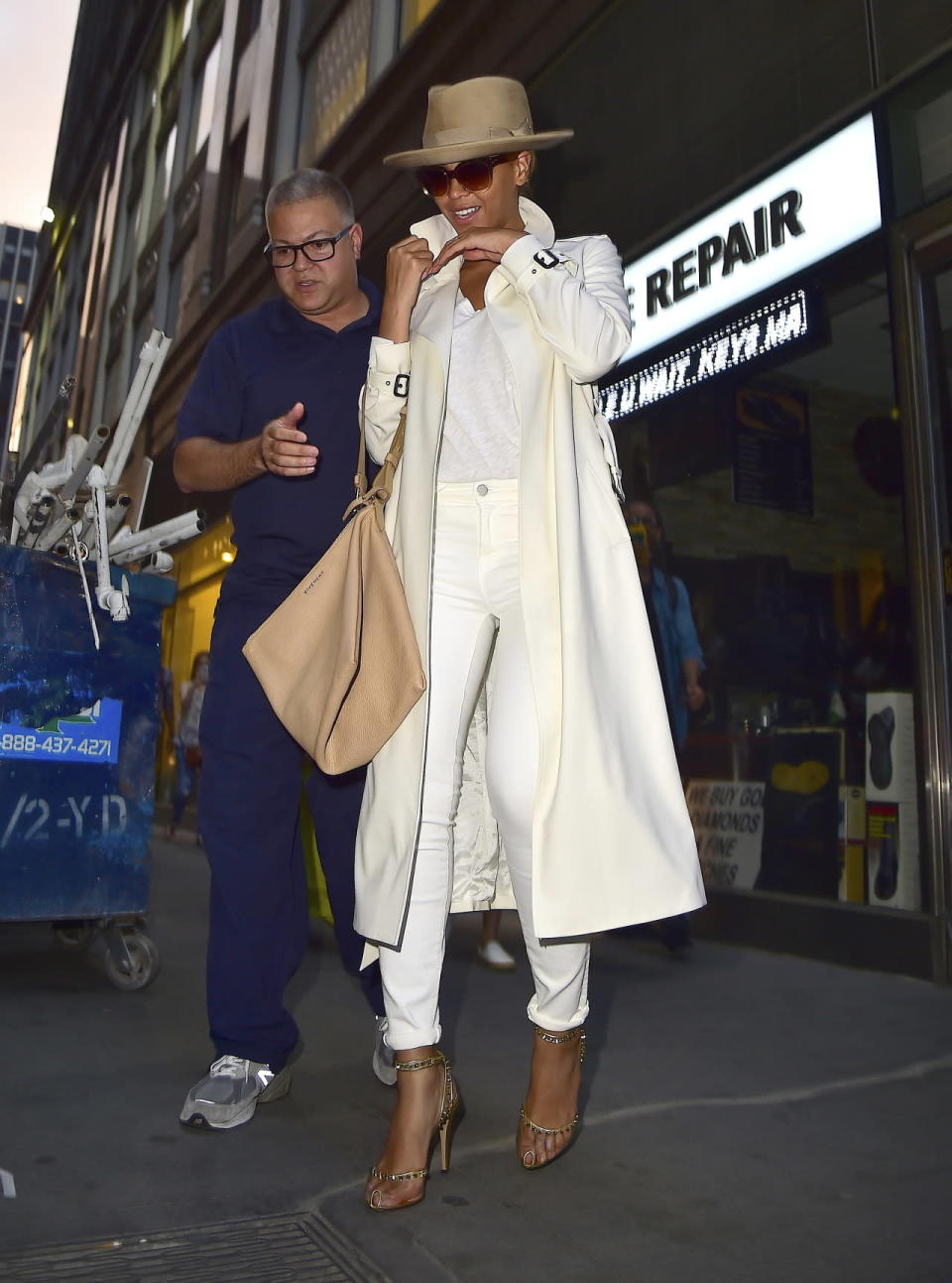 Beyonce in head-to-toe white on the streets of New York City.