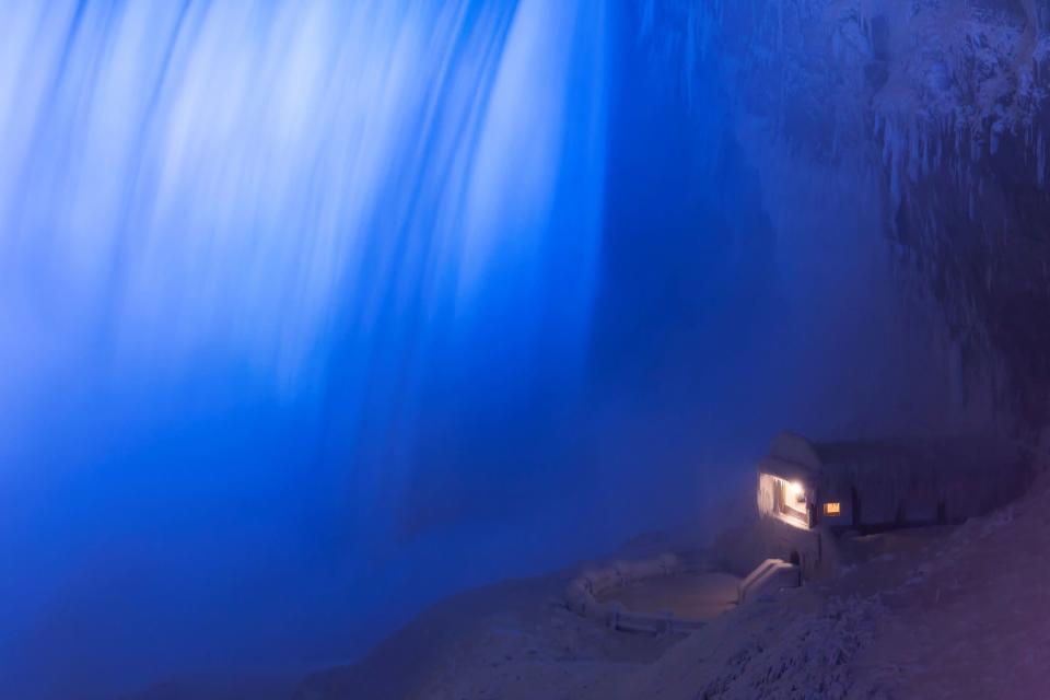 A building covered in ice sits at the base of the Horseshoe Falls in Niagara Falls, Ontario, Canada, Jan. 2, 2018.