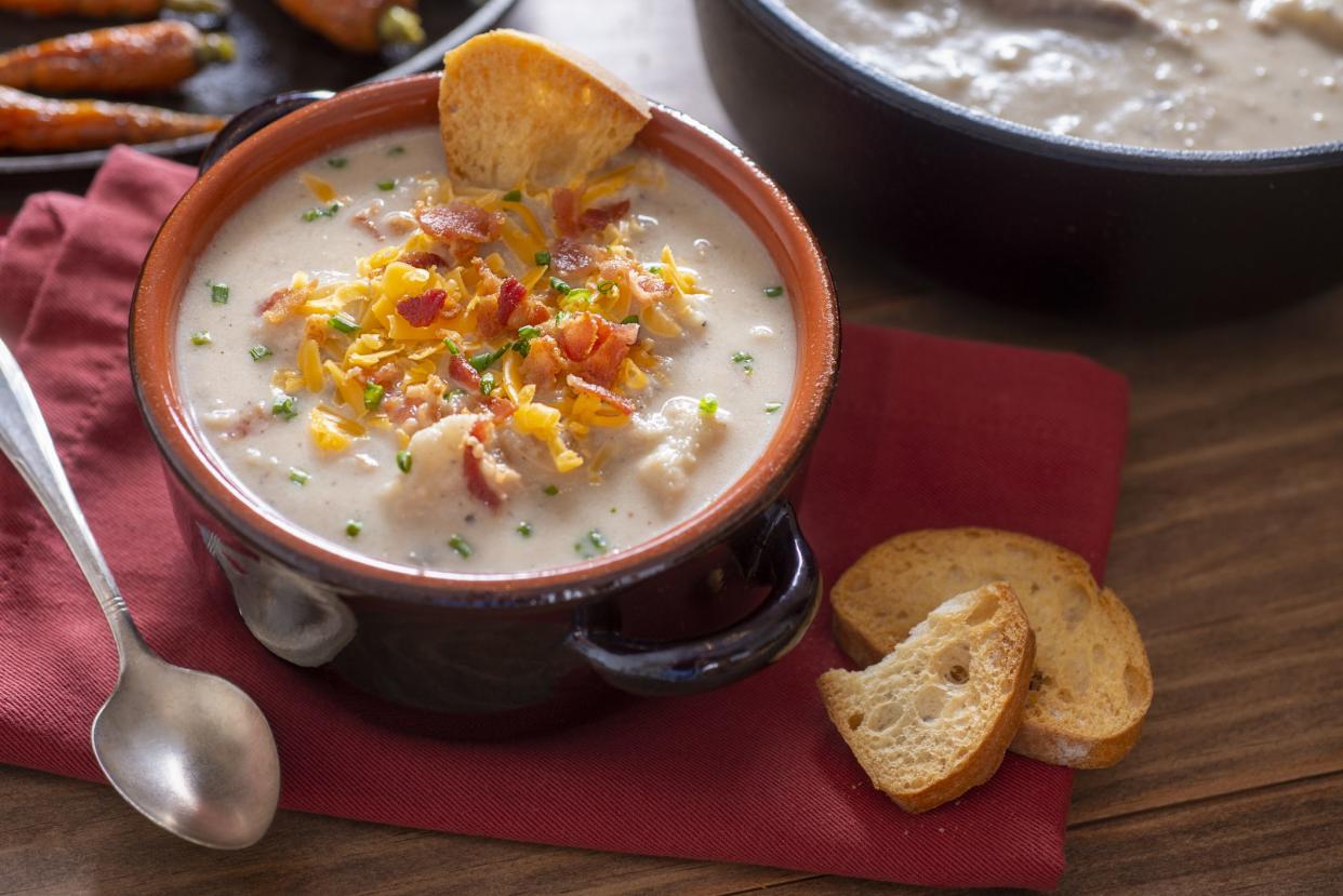 Healthy Cauliflower Soup with Bacon, Cheddar Cheese and Chives