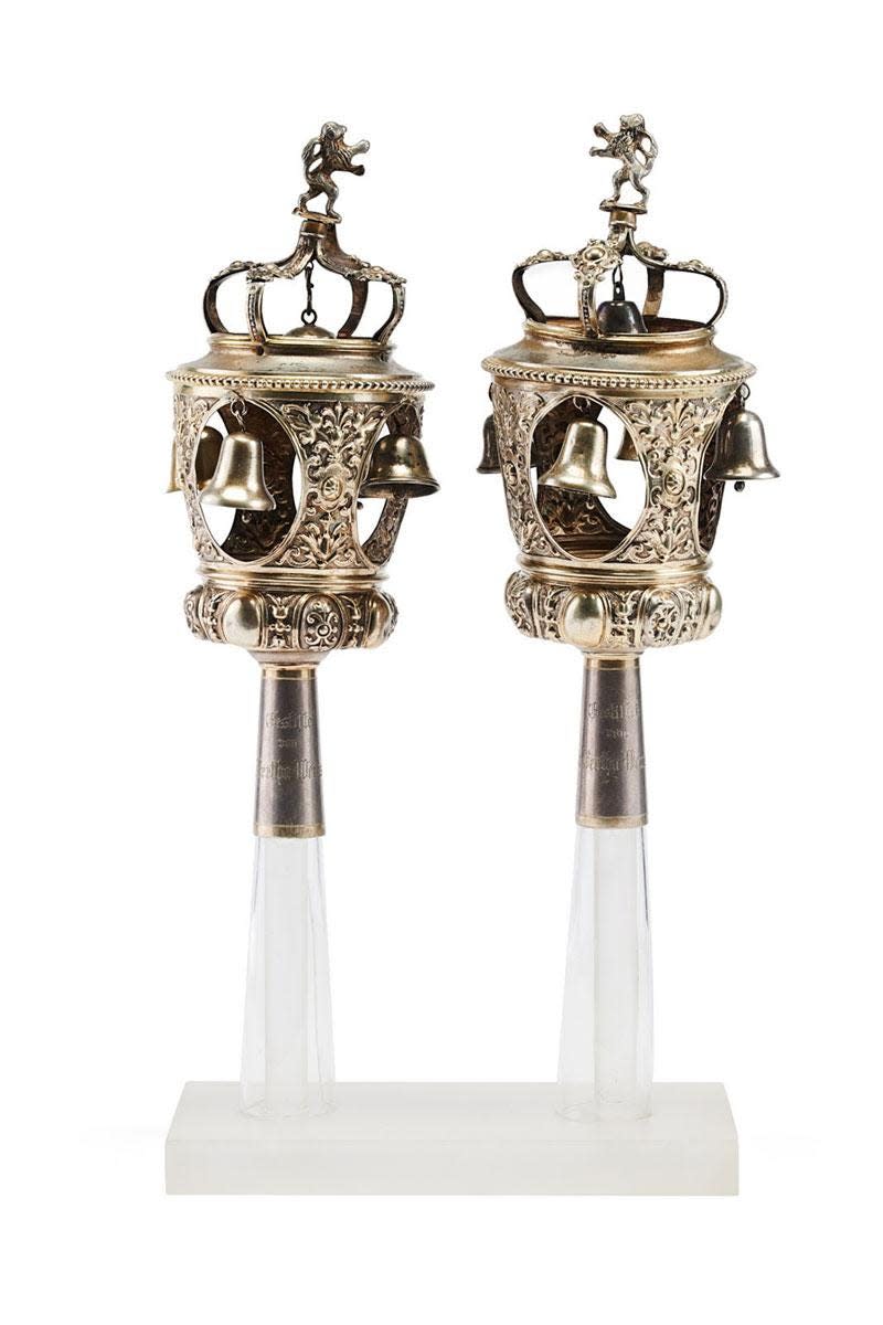 A pair of silver Torah finials belonging to Jacob and Bertha Weinschenk from Nürnberg