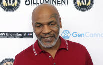 FILE - Mike Tyson attends a celebrity golf tournament in Dana Point, Calif., Aug. 2, 2019. Authorities will not file criminal charges against former heavyweight champ Mike Tyson after he was recorded on video punching a fellow first-class passenger aboard a plane at San Francisco International Airport last month, prosecutors announced Tuesday, May 10, 2022. (Photo by Willy Sanjuan/Invision/AP, File)