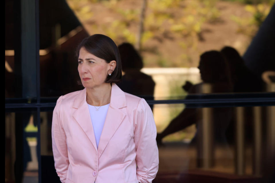 NSW Premier Gladys Berejiklian looks on during a COVID-19 update press conference.