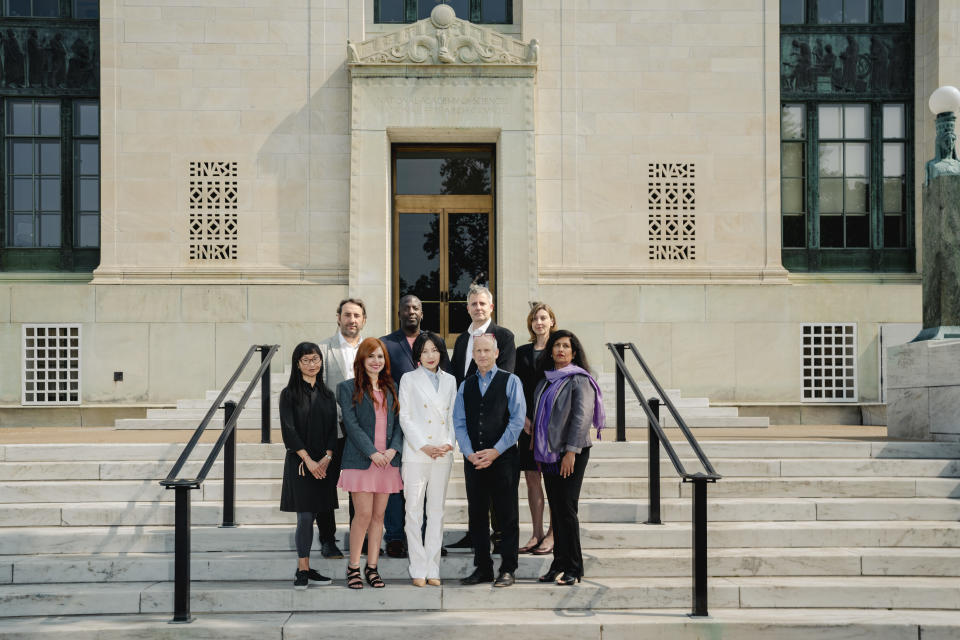 Varios investigadores del Grupo Internacional en el Marco de la Información durante la Cumbre de los Premios Nobel en la Academia Nacional de Ciencias, en Washington, el 24 de mayo de 2023. (Shuran Huang/The New York Times)