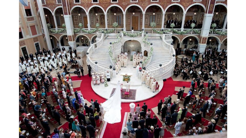 Princess Charlene and Prince Albert's wedding in the main courtyard at Prince's Palace