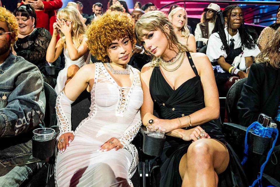 <p>John Shearer/Getty I</p> Ice Spice and Taylor Swift pose for a photo at the 2023 Video Music Awards in New Jersey on Sept. 12, 2023