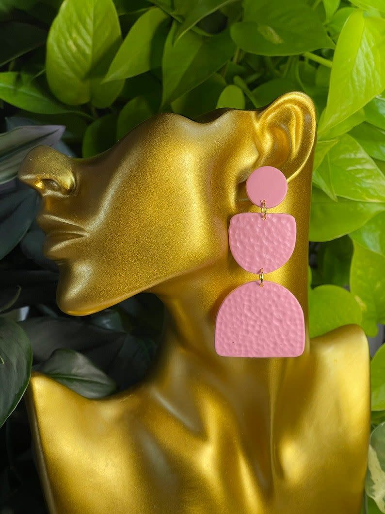 31) Miami Coral Pink Large Statement Earrings Clay Jewelry