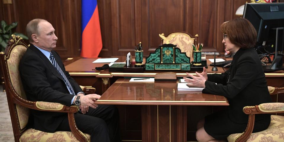 Russian President Vladimir Putin meets with Central Bank chief Elvira Nabiullina