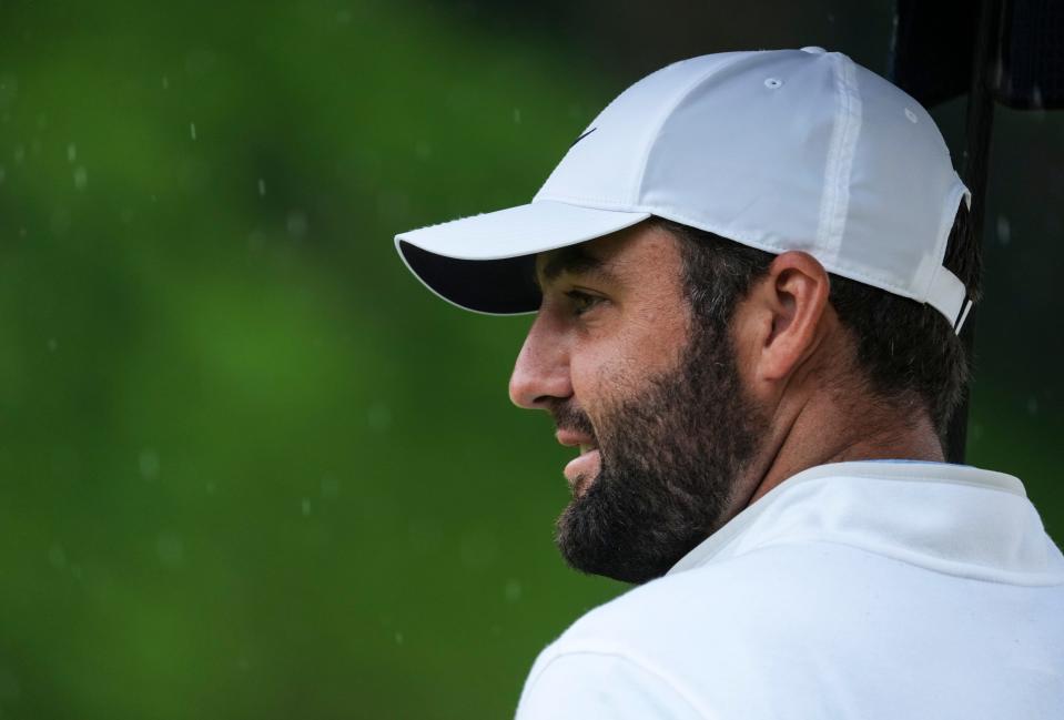 No.1-ranked Scottie Scheffler on the 15th green at the 2024 PGA Championship second round Friday at Valhalla Golf Course in Louisville, Kentucky. May 17, 2024.