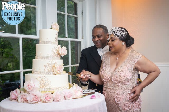 <p>Clapp Studios Photography</p> White House Correspondent April Ryan and husband James Ewing at their wedding at the Carriage House at Gramercy Mansion in Baltimore, MD.