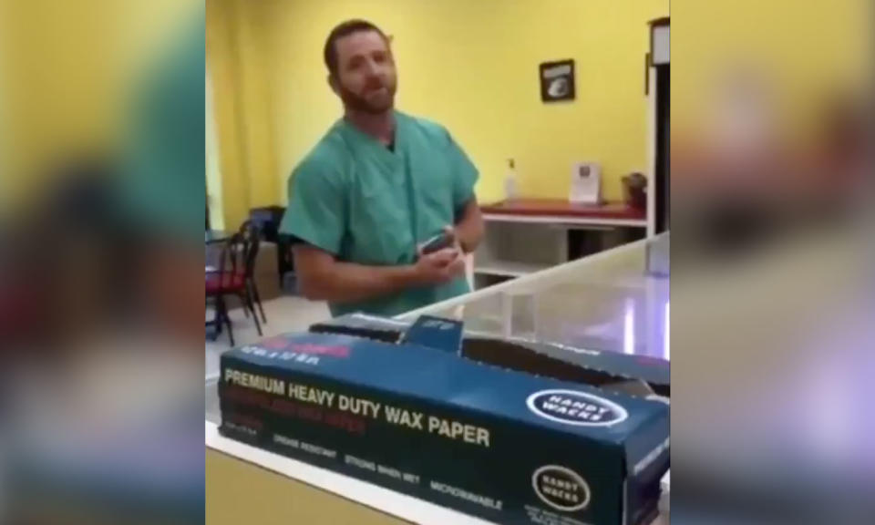 A viral video of a now-fired Mississippi Baptist Medical Center worker yelling a racial slur at a Donut Palace employee has made many people angry on social media. (Screenshot: Twitter/Shaun King)