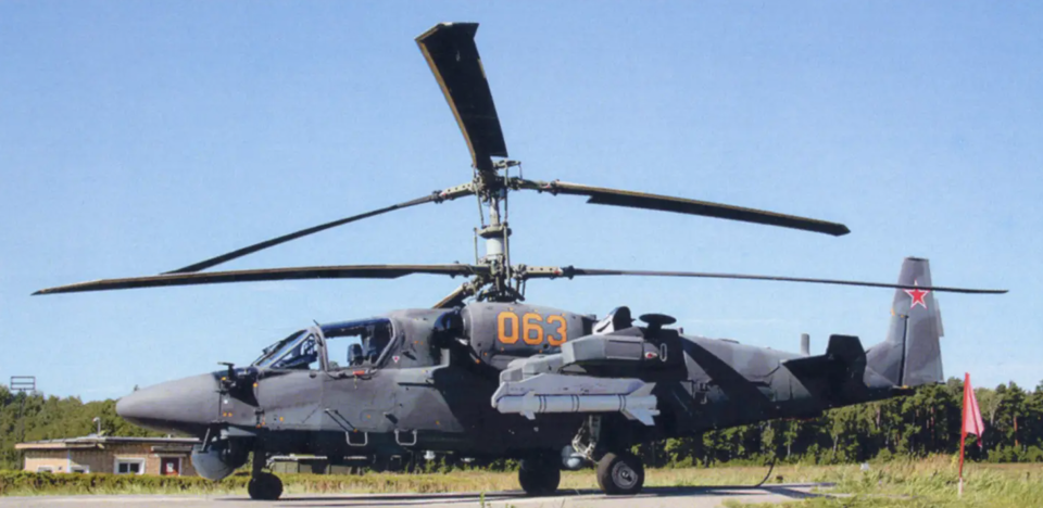 A Ka-52 test helicopter carries a LMUR missile. <em>Russian Helicopters</em><br>