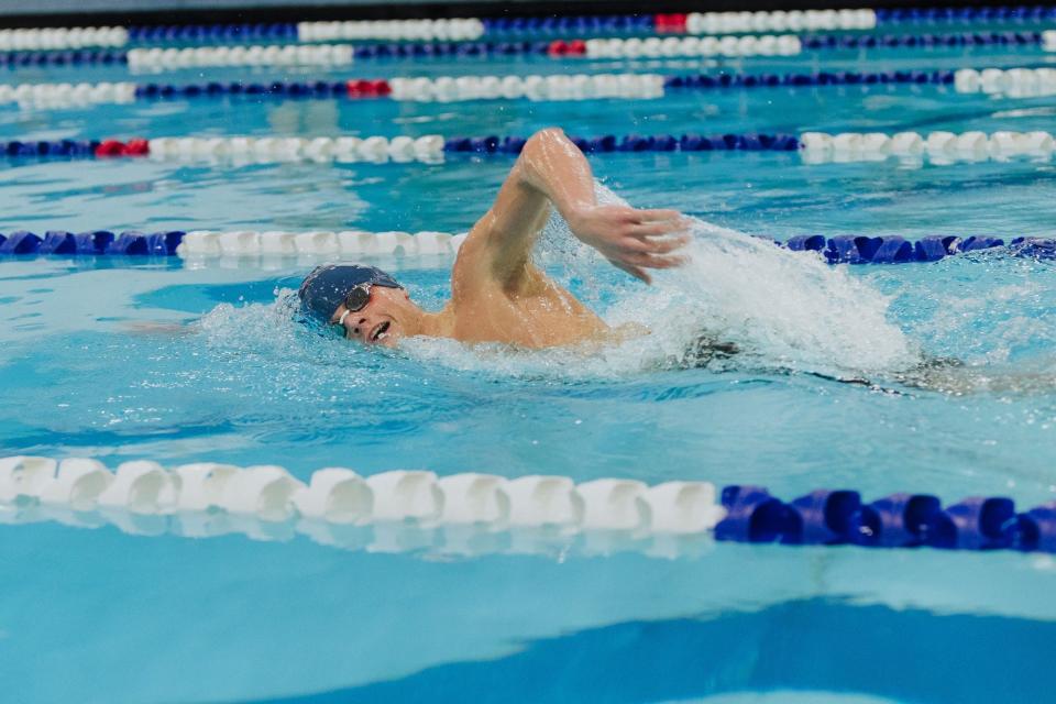 Great Falls High's Scott Anderson competes in a race at the crosstown meet on Tuesday at the Great Falls High Pool.